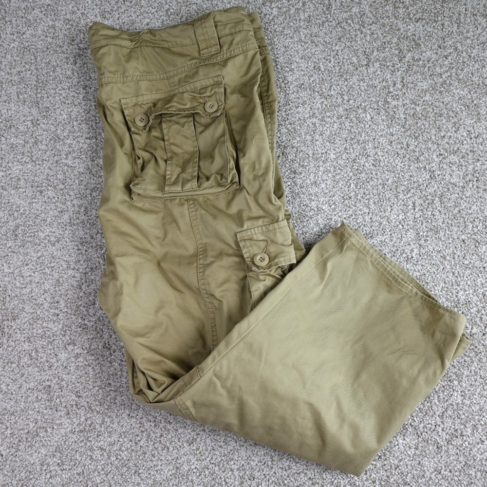 Matchstick Mens Tan Khaki Cargo Pants Multi Pocket Utility Workwear Size 44x29